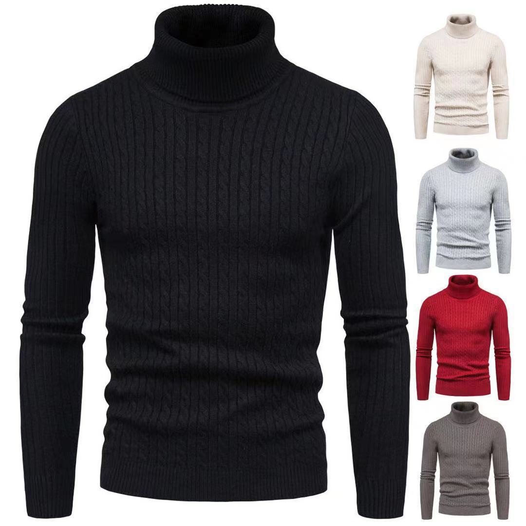 Men's slim turtleneck sweater with cable structure, fine rib knit and elastic cuffs Mune Fashion