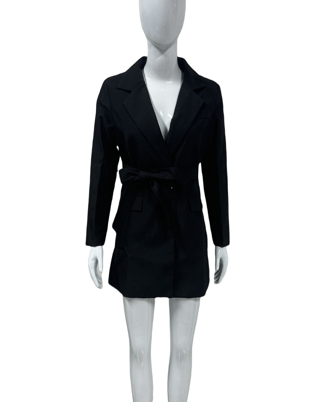 Women Tailored Blazer Coat with Tie Belt and Flap Pockets Mune Fashion