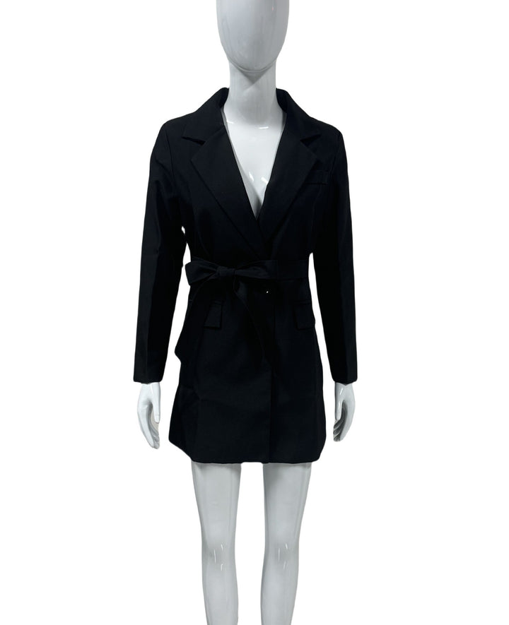 Women Tailored Blazer Coat with Tie Belt and Flap Pockets Mune Fashion