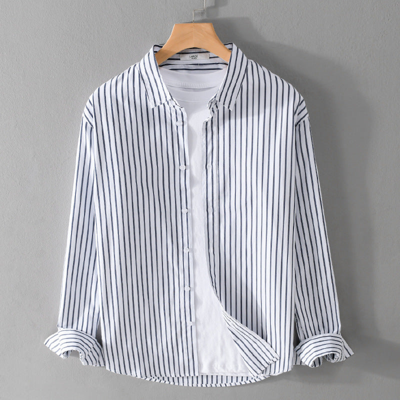 Men Striped Oversized Shirt Made of Light Cotton Blend with Kent Collar Mune Fashion