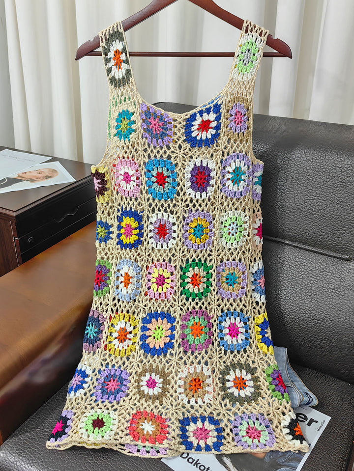 Women airy crochet dress with colorful granny square pattern Mune Fashion