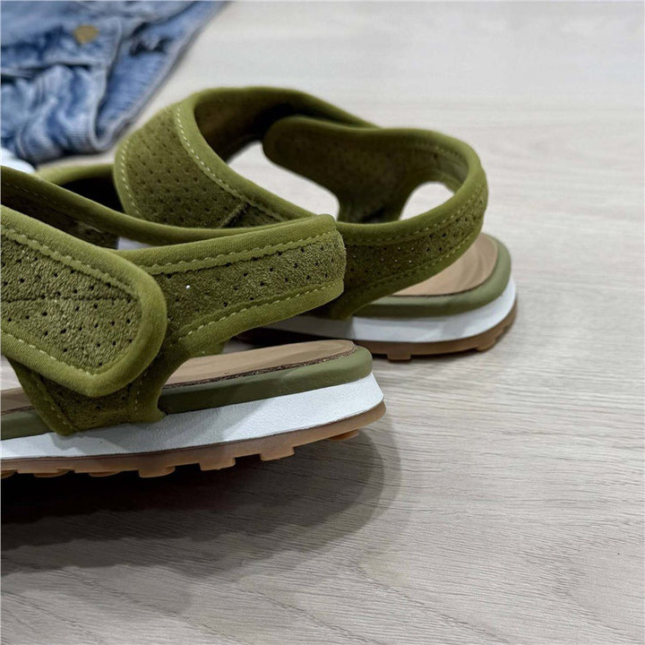 Ladies Perforated Suede Sandals with Closed Toe Cap, Velcro Fastener and Ergonomic Profile Sole Mune Fashion