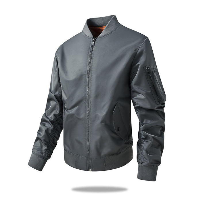 Men's Multifunctional Nylon Bomber Jacket with Concealed Zipper and Arm Pocket Mune Fashion