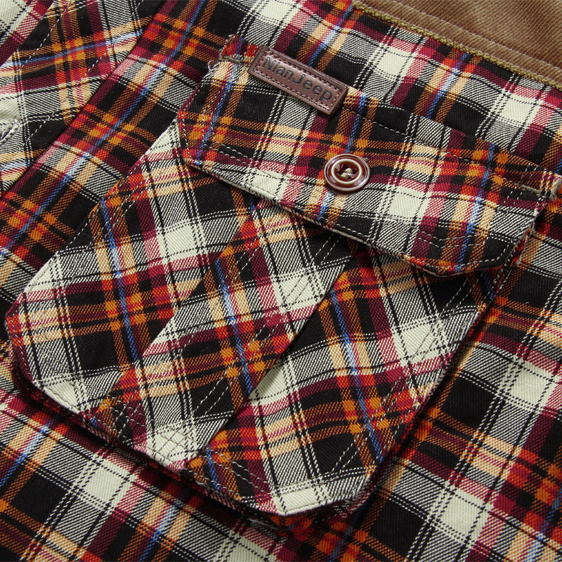 Men's checked thermal shirt with teddy lining, cord trim and chest flap pockets Mune Fashion
