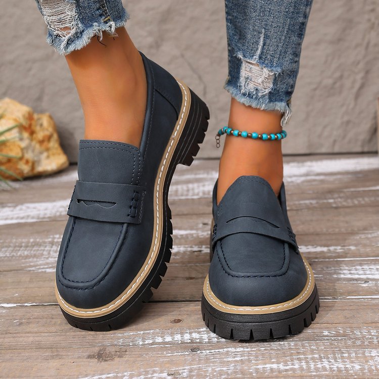 Women’s casual chunky loafer with thick profile sole, padded comfort footbed, and decorative bridge Mune Fashion