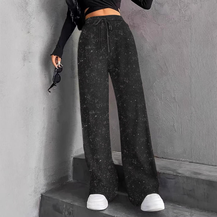 Women's wide knit pants with high-waisted waistband and drawstring Mune Fashion