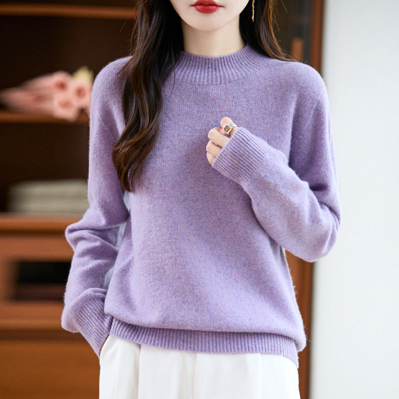 Women's mélange fine-knit pullover with short stand-up collar and relaxed silhouette Mune Fashion