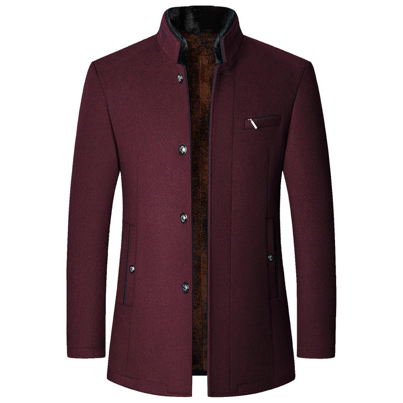 Men's wool coat with warm faux fur lining and stand-up collar Mune Fashion