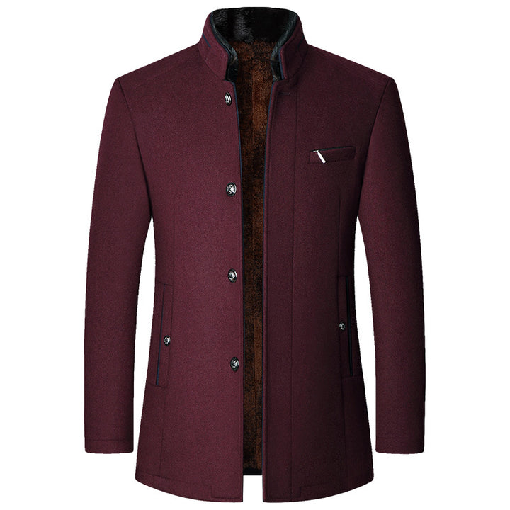 Men's wool coat with warm faux fur lining and stand-up collar Mune Fashion