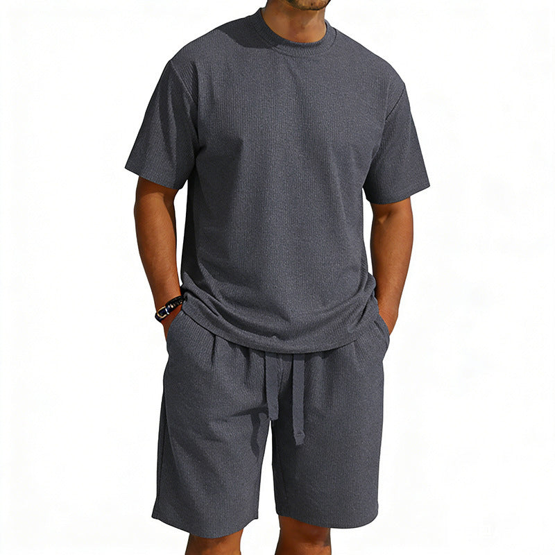 Men's short-sleeve shirt and Bermuda combination made of ribbed jersey with elastic drawstring waistband Mune Fashion