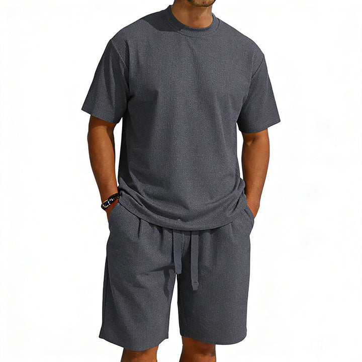 Men's short-sleeve shirt and Bermuda combination made of ribbed jersey with elastic drawstring waistband Mune Fashion