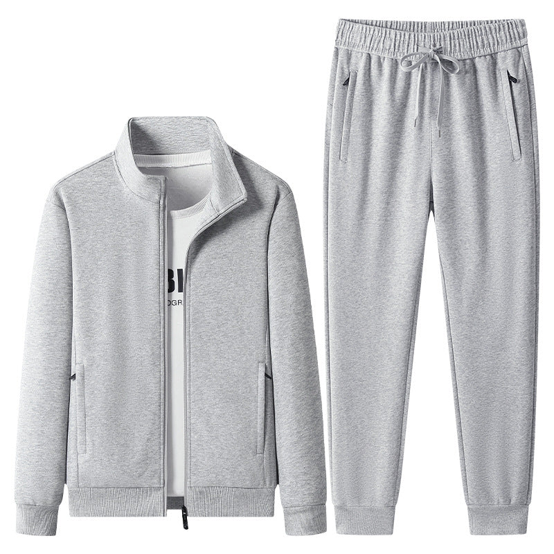 Men's Casual Training Suit Set with Stand Collar Zip Jacket and Jogging Pants made of French Terry Mune Fashion