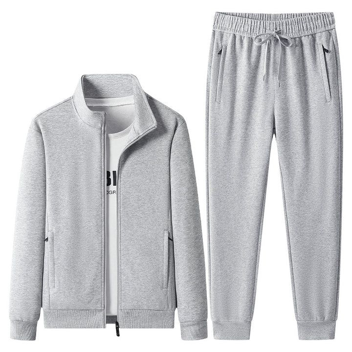 Men's Casual Training Suit Set with Stand Collar Zip Jacket and Jogging Pants made of French Terry Mune Fashion