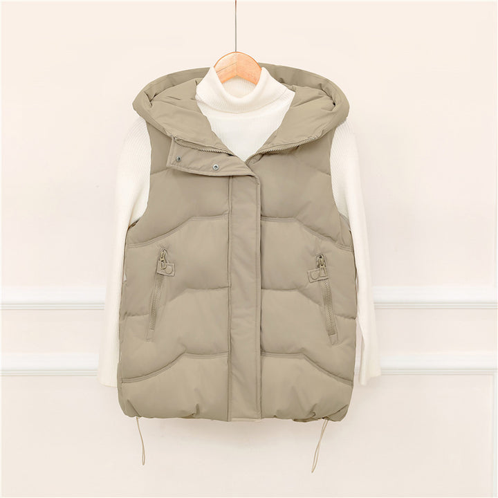 Women's nano-padded hooded vest with concealed zip placket, adjustable drawstring waist and functional zip pockets Mune Fashion