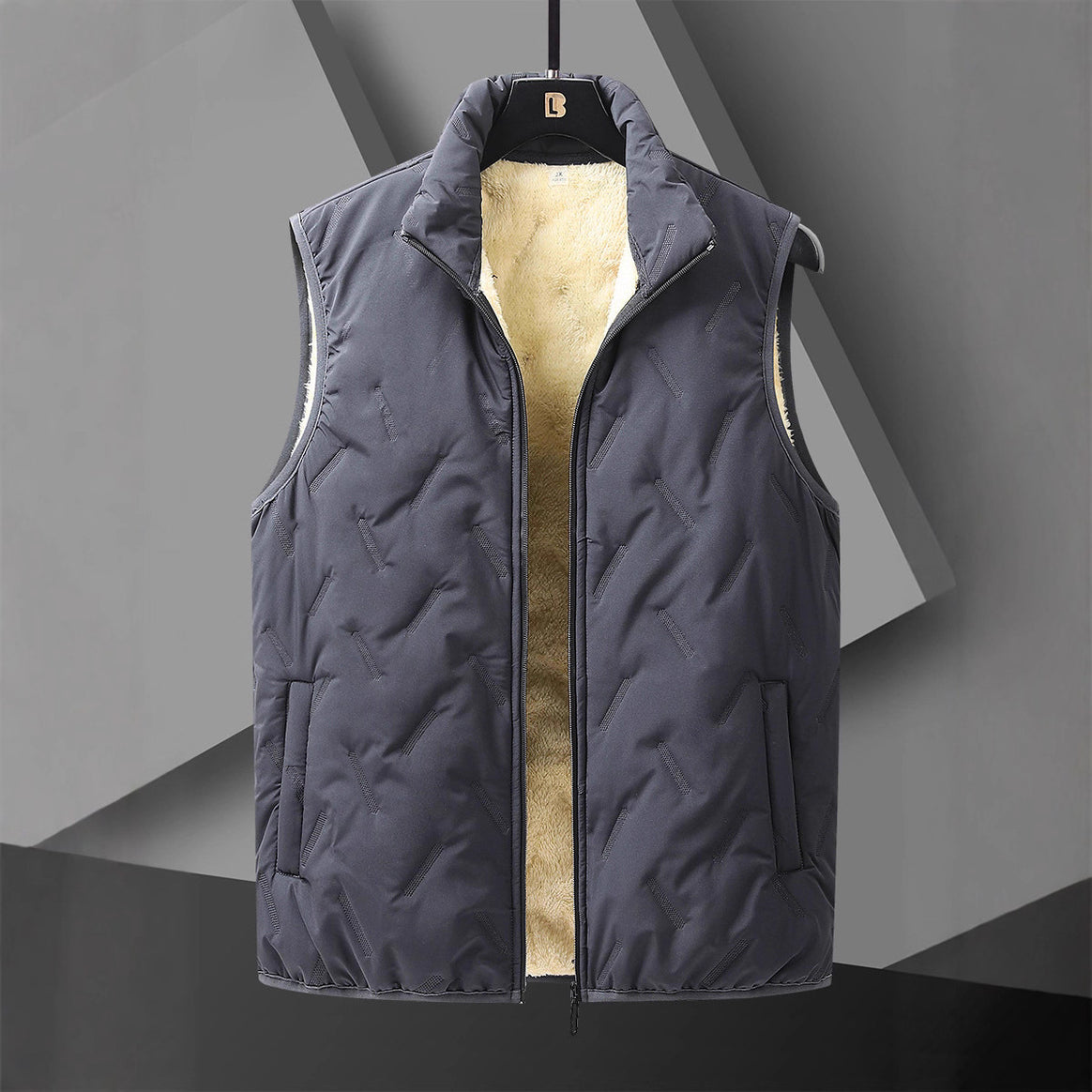 Men's Reversible Thermal Quilted Vest with Warming Teddy Lining & High Neck Stand Collar Mune Fashion