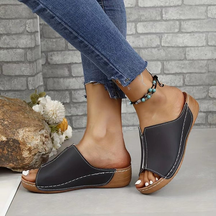 Damen Offene Komfort‑Mules mit gepolstertem Fußbett und Korkoptik‑Plateau Mune Fashion