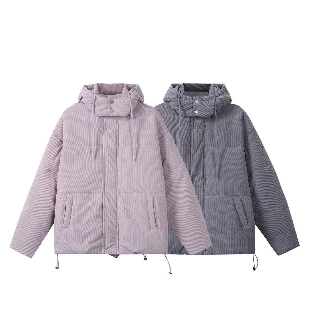 Unisex Quilted Cord Parka in Boxy Cut with High Collar and Drawstring Mune Fashion