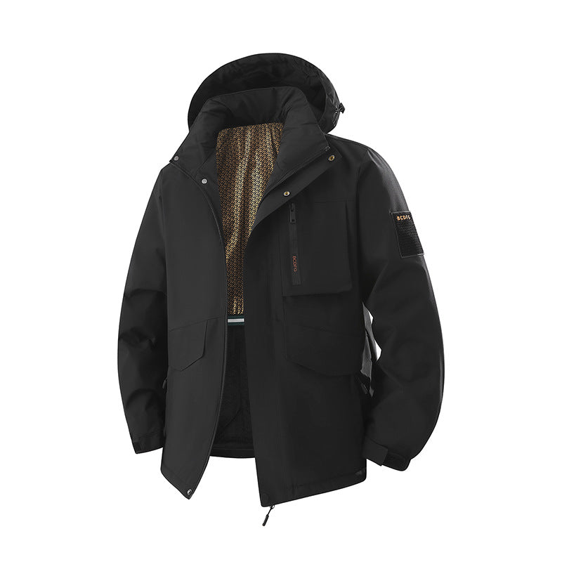 Men's Waterproof Outdoor Multifunction Jacket with Hood & Fleece Lining Mune Fashion