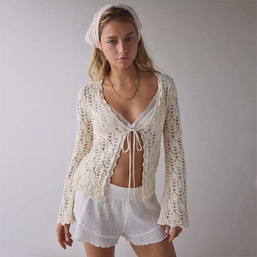 Ladies airy crochet knit cardigan Mune Fashion