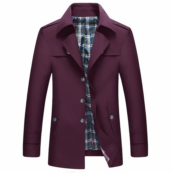 Men's Modern Short Coat in Trench Coat Look with Checked Lining and Shoulder Epaulettes Mune Fashion