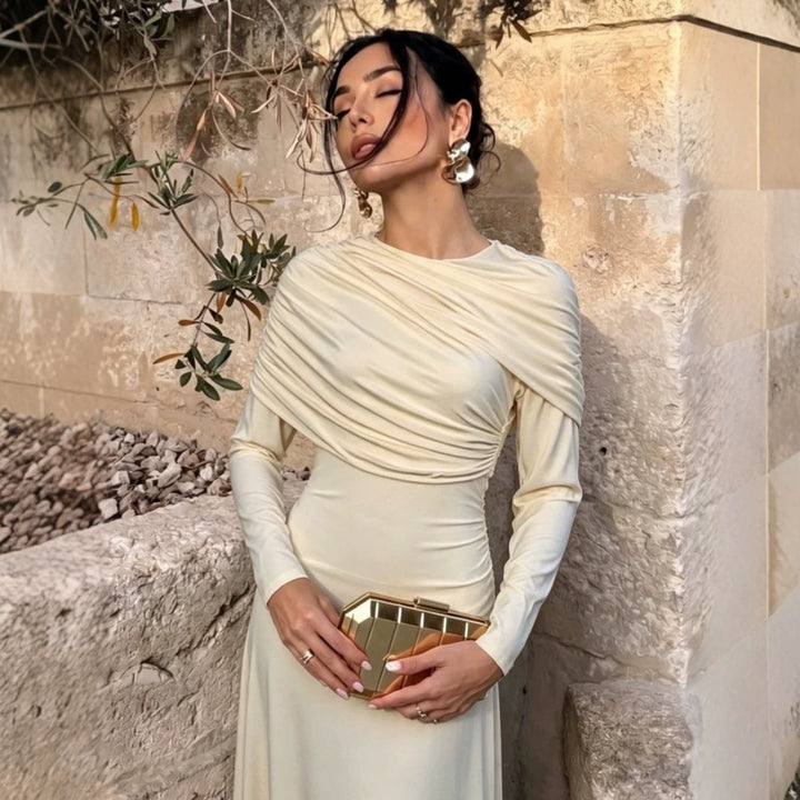 Women's Maxi Dress with Cape Draping and Tailored Cut Mune Fashion