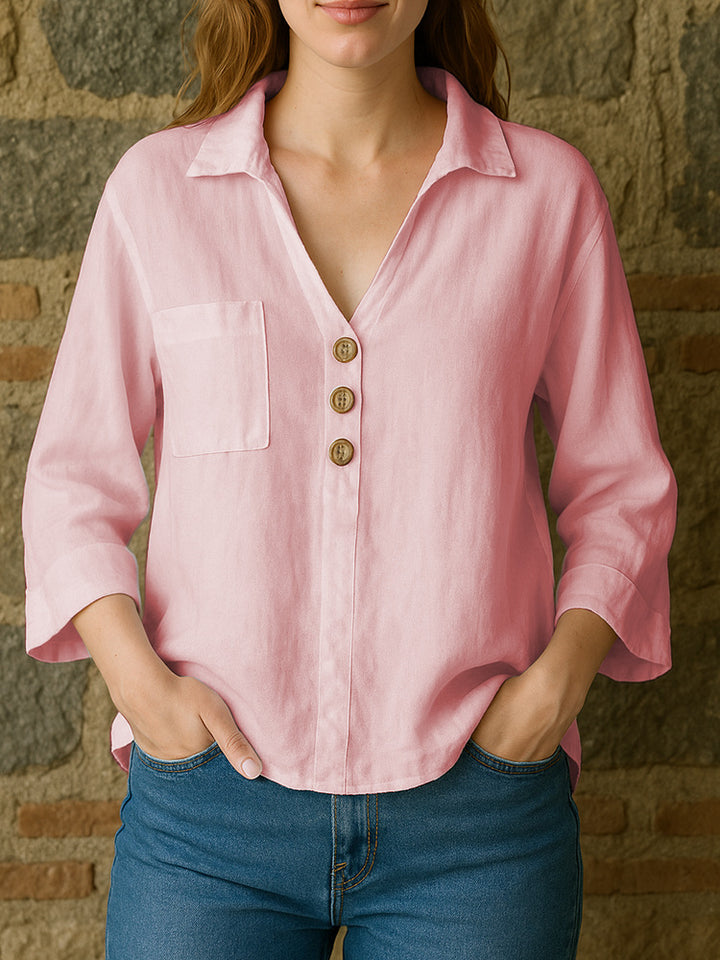 Women's loose long sleeve blouse with button details Mune Fashion