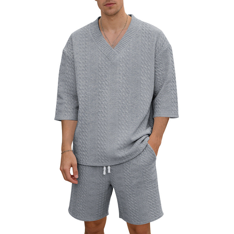 Unisex casual lounge set with V-neck top and drawstring shorts Mune Fashion