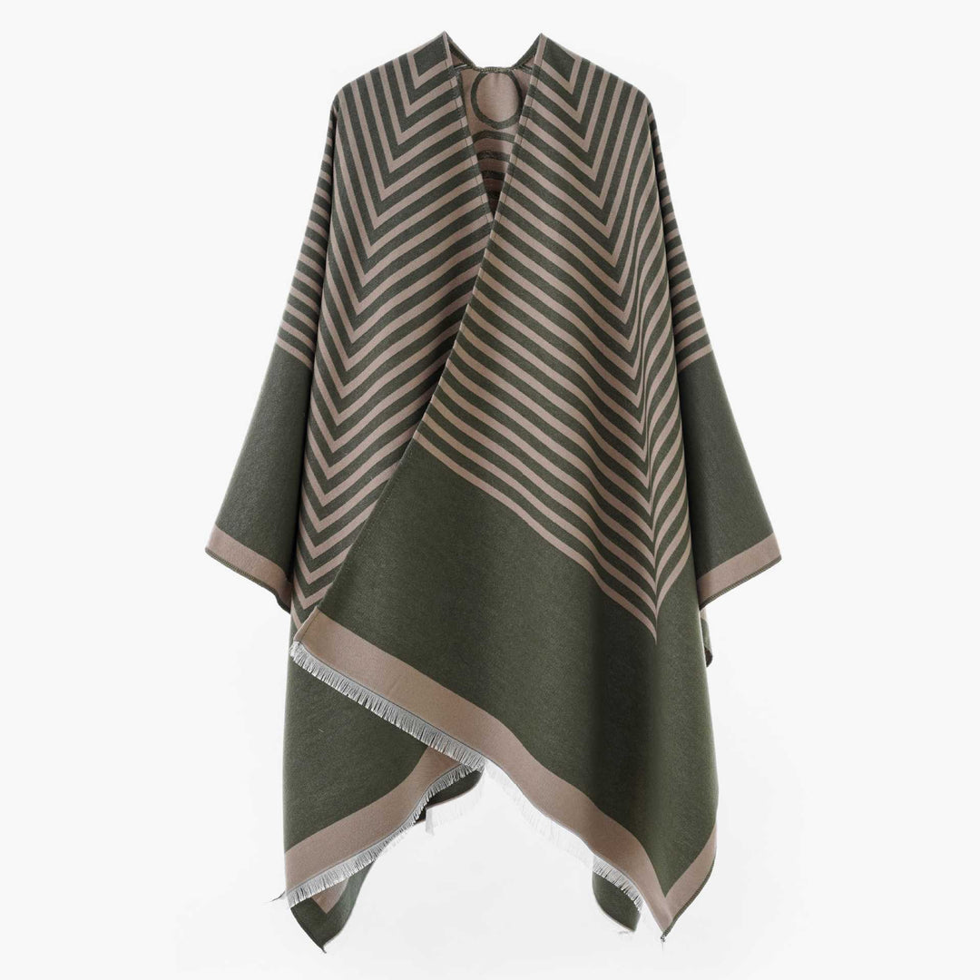 Women's Oversized Poncho made of wool blend in chevron jacquard with open V-neck Mune Fashion