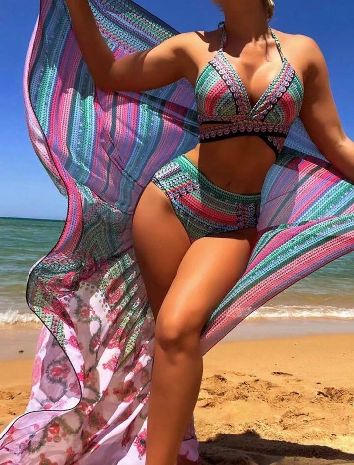 Women's bikini set with creative design and transparent kaftan Mune Fashion
