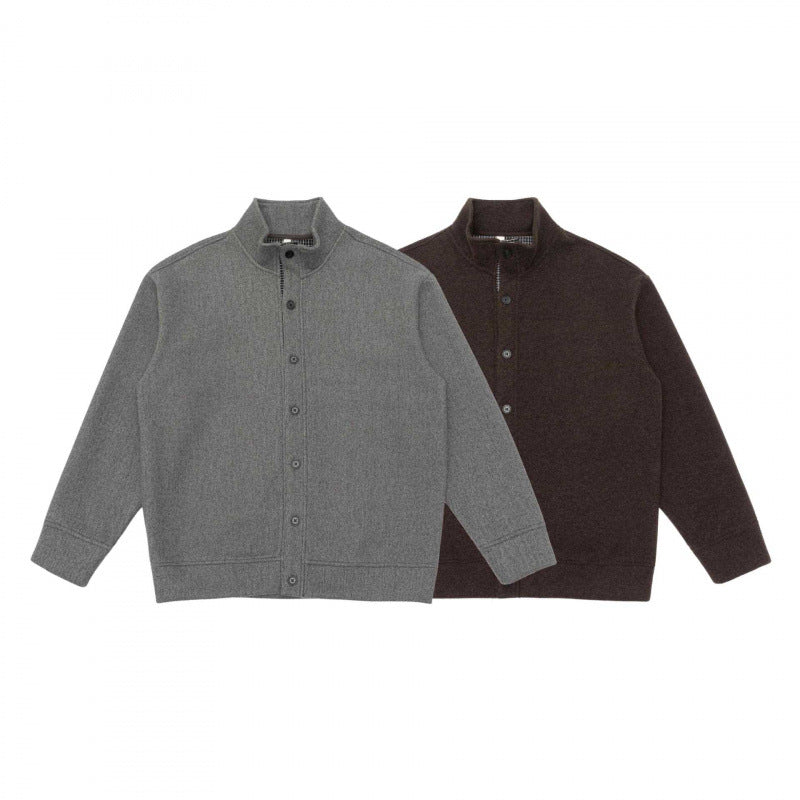 Unisex Boxy Knit Cardigan with Stand-Up Collar and Full Button Placket Mune Fashion