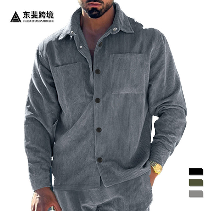 Men's padded corduroy overshirt jacket with visible button placket and chest welt pockets Mune Fashion