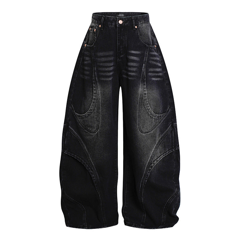 Women's Wide High-Waisted Balloon Jeans with Distinctive Panel Seams Mune Fashion