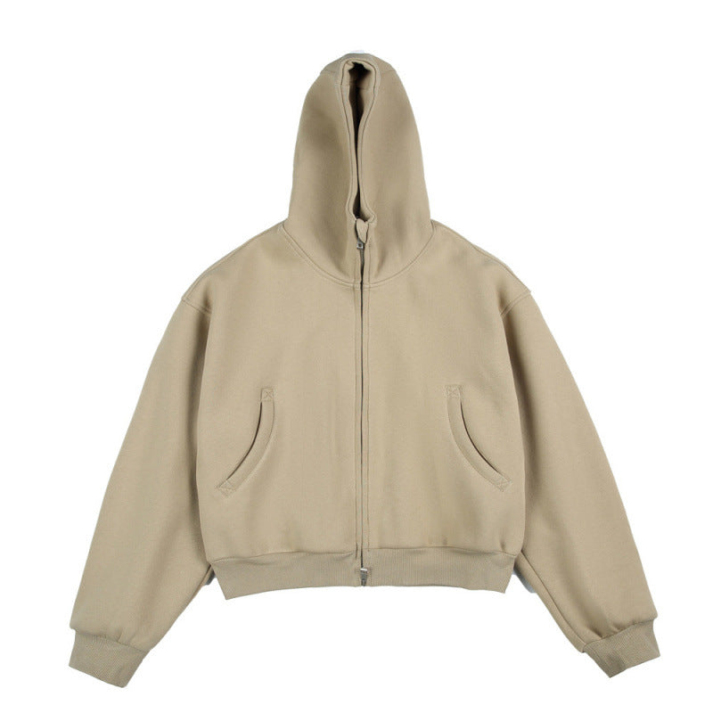 [Unisex] Short Boxy Hoodie with Continuous Zipper and Inserted Side Pockets Mune Fashion
