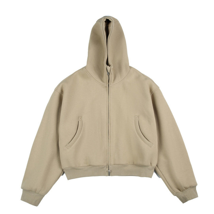 [Unisex] Short Boxy Hoodie with Continuous Zipper and Inserted Side Pockets Mune Fashion