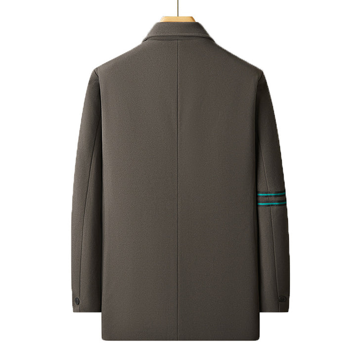 Men's Casual Wool Blend Transitional Coat with Lapel, Two-Button Closure and Striped Sleeve Detail Mune Fashion
