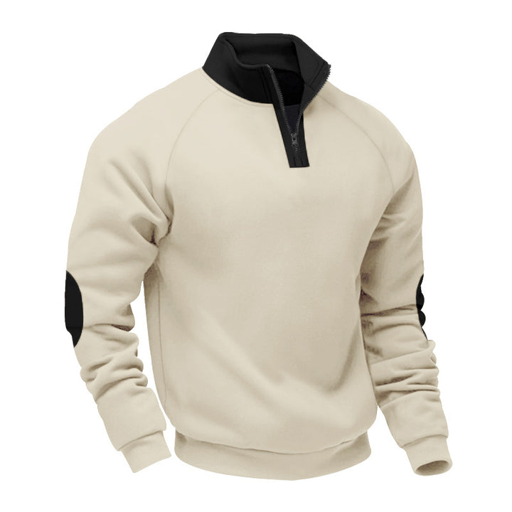 Men's half-zip sweatshirt with standing collar, raglan sleeves and elbow patches Mune Fashion