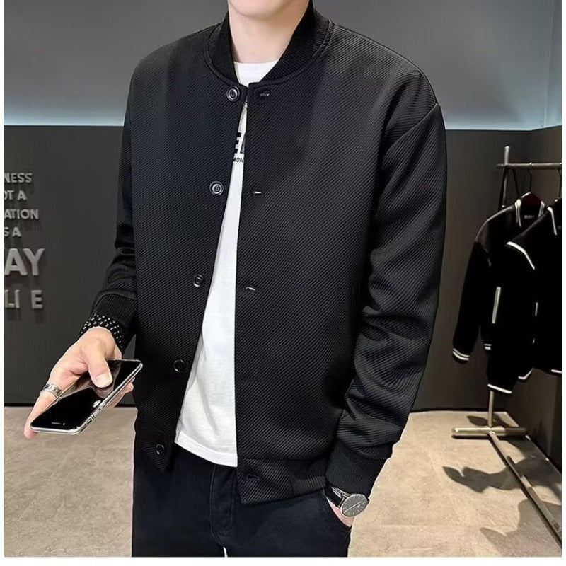 Men's Textured Bomber Jacket in Blouson Style with Snap Front and Ribbed Cuffs Mune Fashion