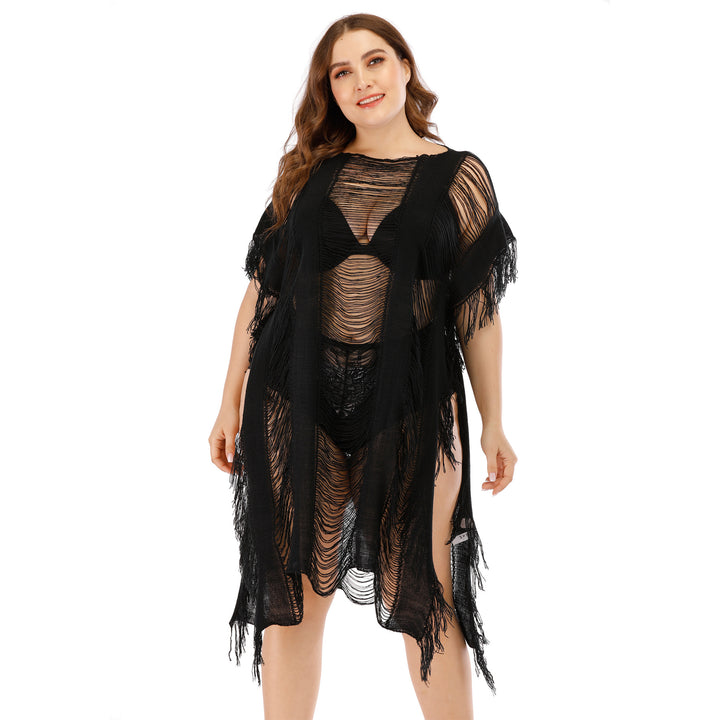 Women's airy beach cover-up with fringed accents Mune Fashion