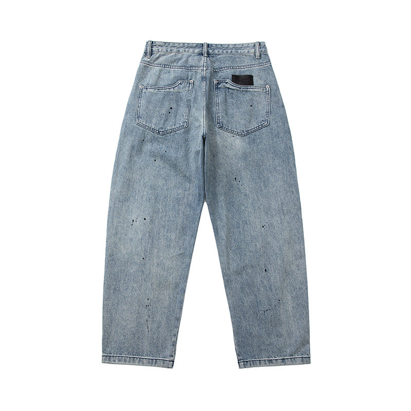 Men's Relaxed-Fit Denim Pants with Paint Effect and Knee Seam Mune Fashion