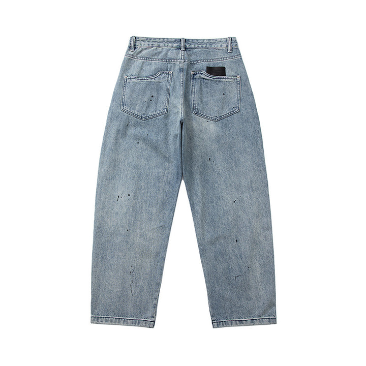 Men's Relaxed-Fit Denim Pants with Paint Effect and Knee Seam Mune Fashion