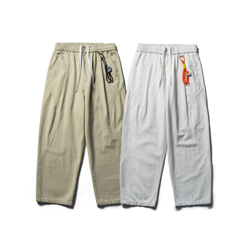 Men's Lightweight Loose-Fit Linen-Cotton Casual Pants with Elastic Waistband, Drawstring and Utility Pockets Mune Fashion