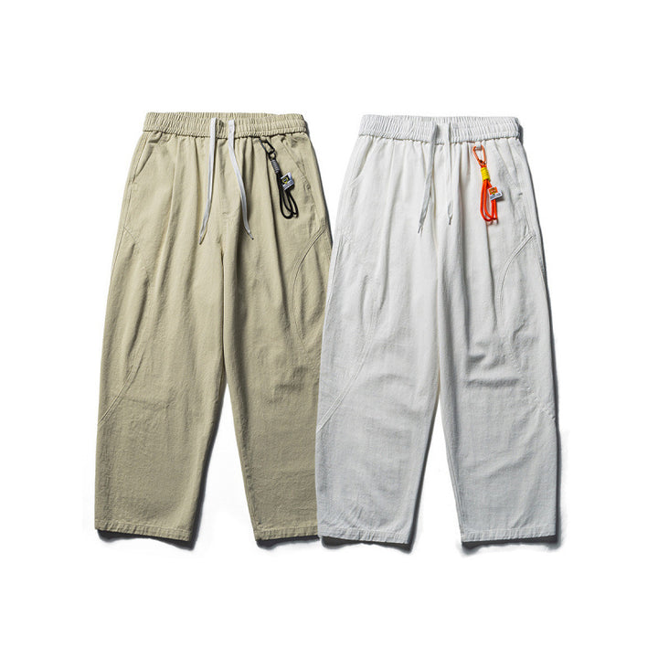 Men's Lightweight Loose-Fit Linen-Cotton Casual Pants with Elastic Waistband, Drawstring and Utility Pockets Mune Fashion