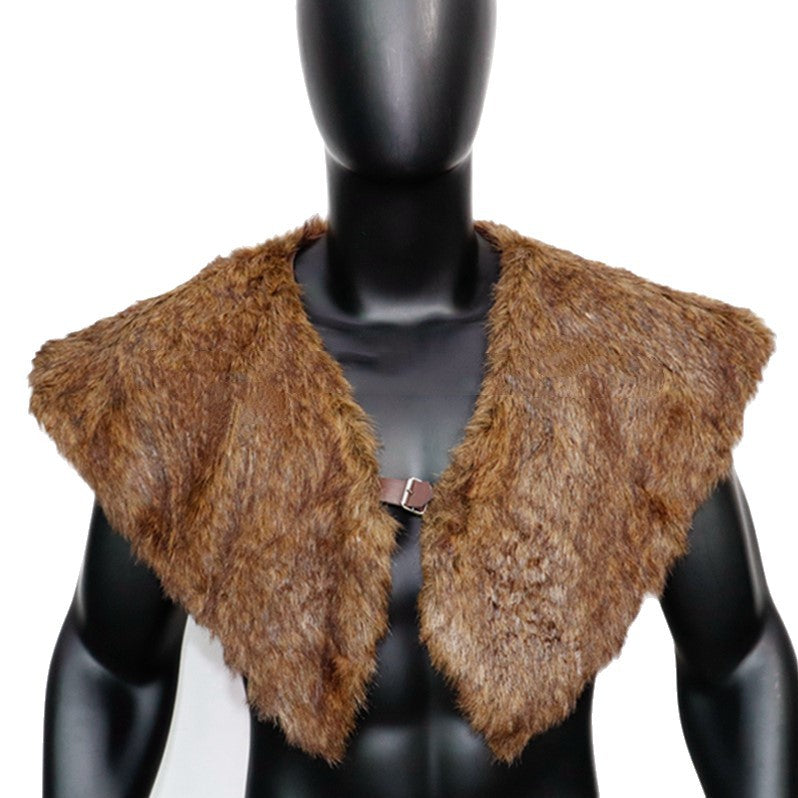 Men's historically inspired faux fur shoulder cape with leather straps Mune Fashion