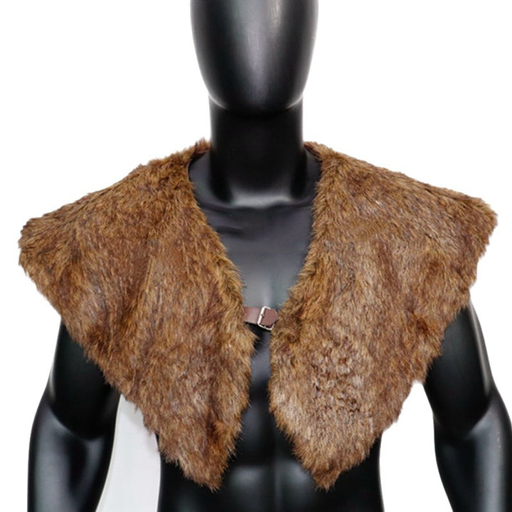 Men's historically inspired faux fur shoulder cape with leather straps Mune Fashion