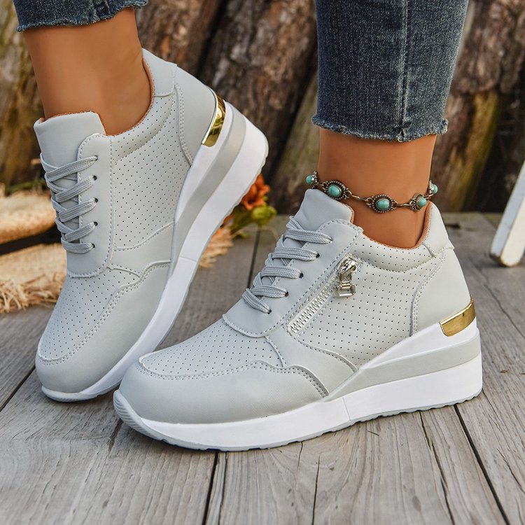 Damen Keil‑Sneaker mit seitlichem Reißverschluss, perforiertem Obermaterial und verstecktem Plateau Mune Fashion