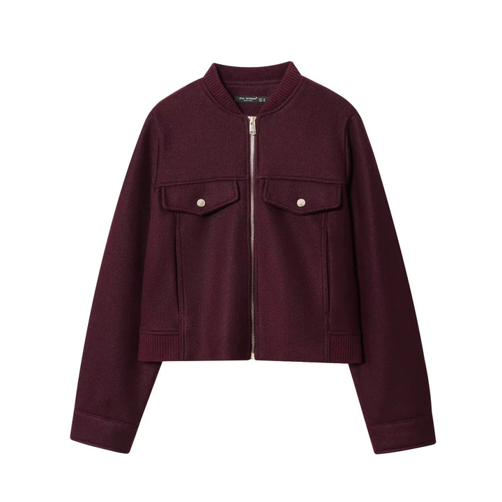 Women's short-cut wool bomber jacket with flap pockets Mune Fashion