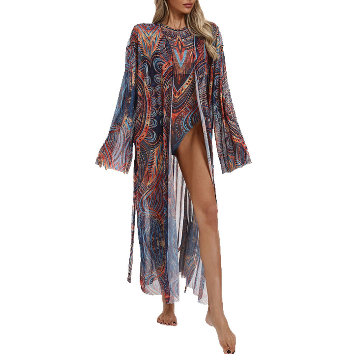 Women's Transparent Beach Kimono with Floral Patterns Mune Fashion