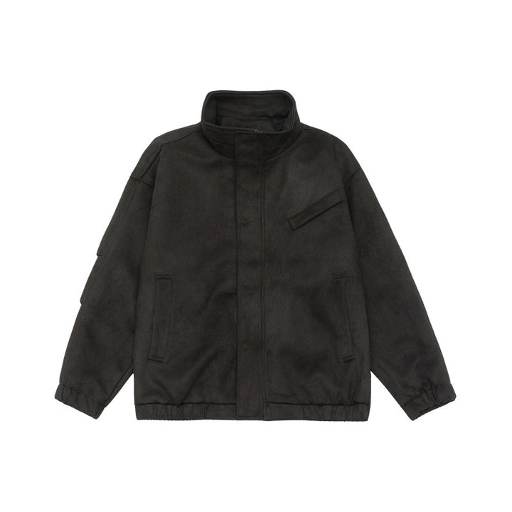 Unisex Short-Cut Stand-Up Collar Fleece Jacket with Concealed Snap Button Placket Mune Fashion