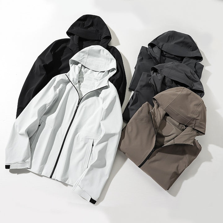 Men's water-repellent softshell outdoor jacket with hood, welded seams & minimalist zipper Mune Fashion