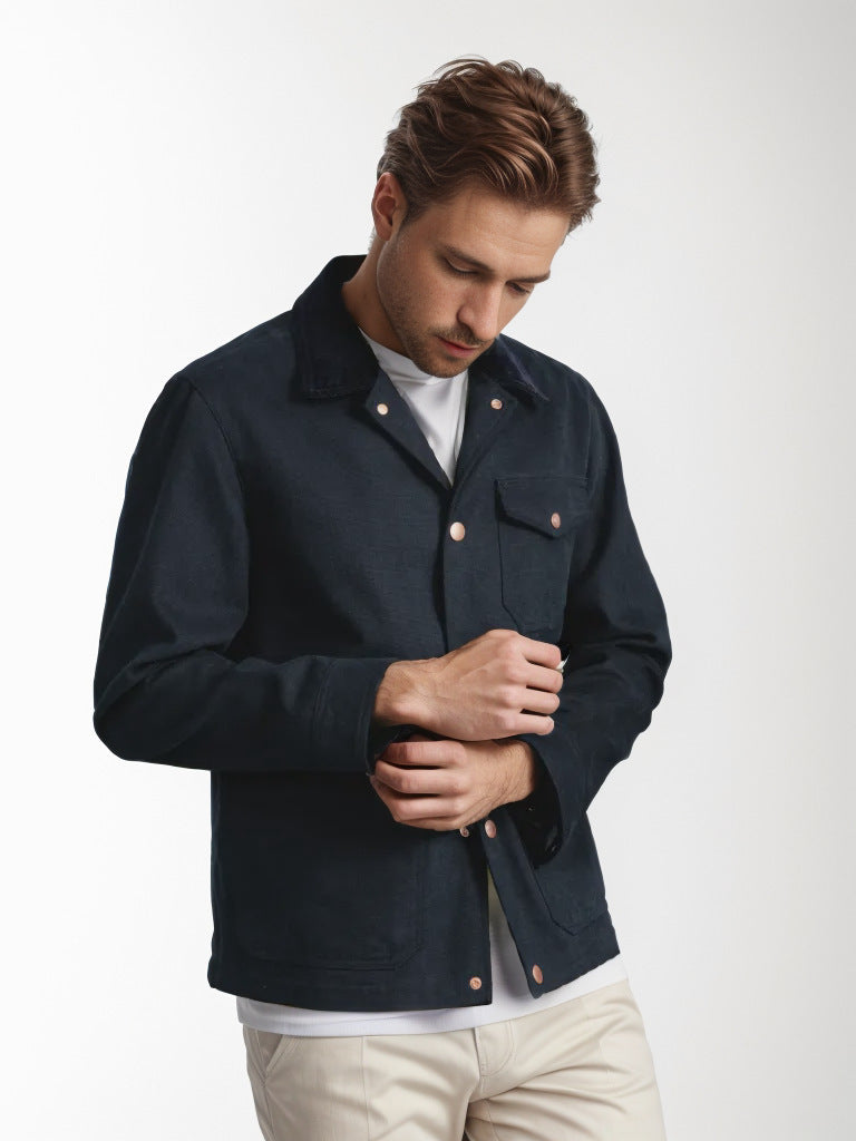 Men's Utility Overshirt made of heavy canvas with cord collar and snap button closure Mune Fashion